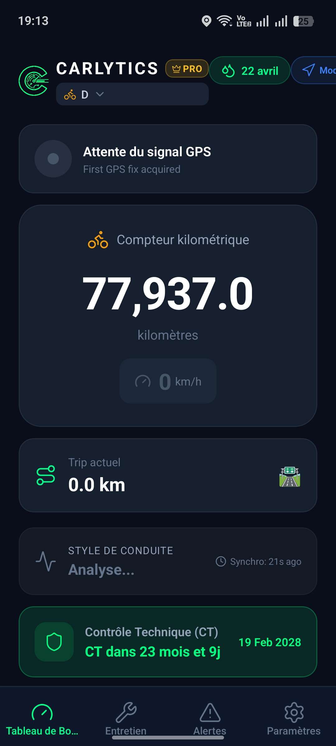 Capture d'écran de l'application Carlytics