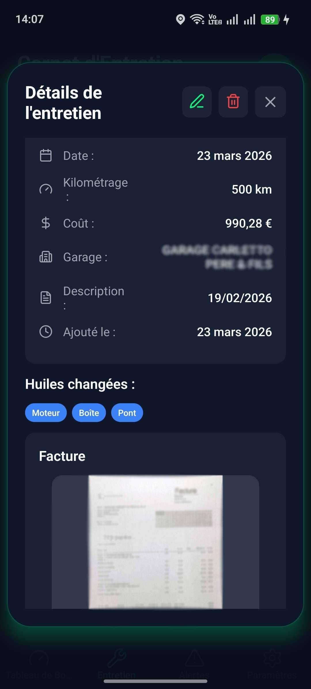 Détails de l'entretien